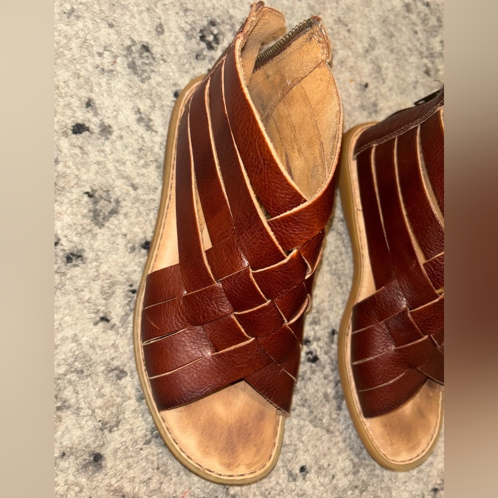 Born Iwa Woven Brown Leather ankle length Sandals size 7 - Picture 6 of 13